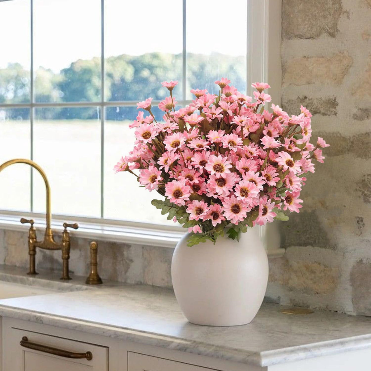 5-Pack Artificial Fall Flowers Fake Lifelike Mums for Outdoors UV Resistant Silk Daisy Floral Faux Mum Plants Fake Bushes for Year-Round Porch Garden Yard Porch Patio Decor Home Decor Indoor Outside