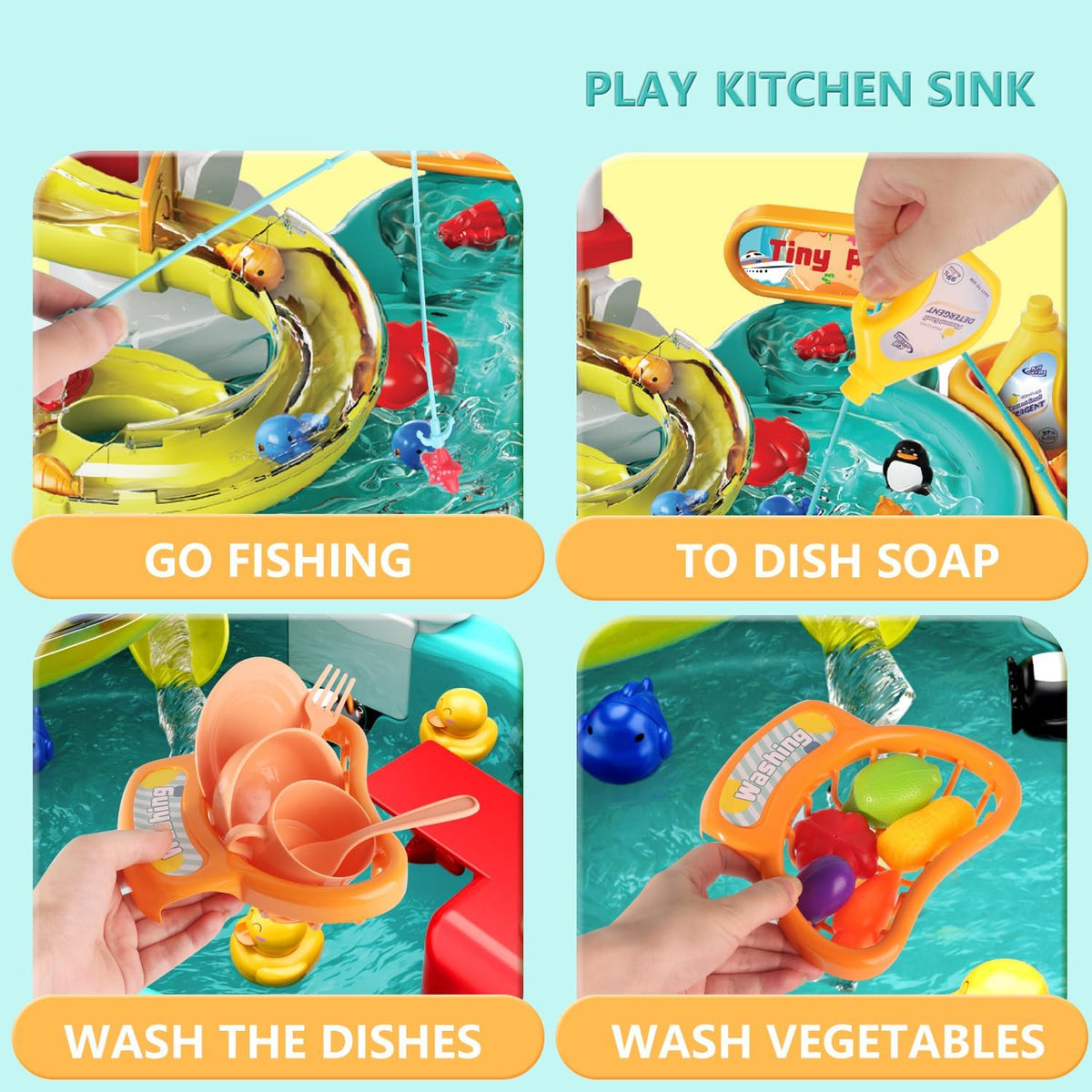 Toddler Toys Baby Toys Kid Toys Fishing Table and Dishwasher Toys Kids Kitchen Sink & Fishing Playset & Electric Dishwasher Toys Electric Water Table for Kid 3-12 Years Play Sink Fishing Toy Pool Set