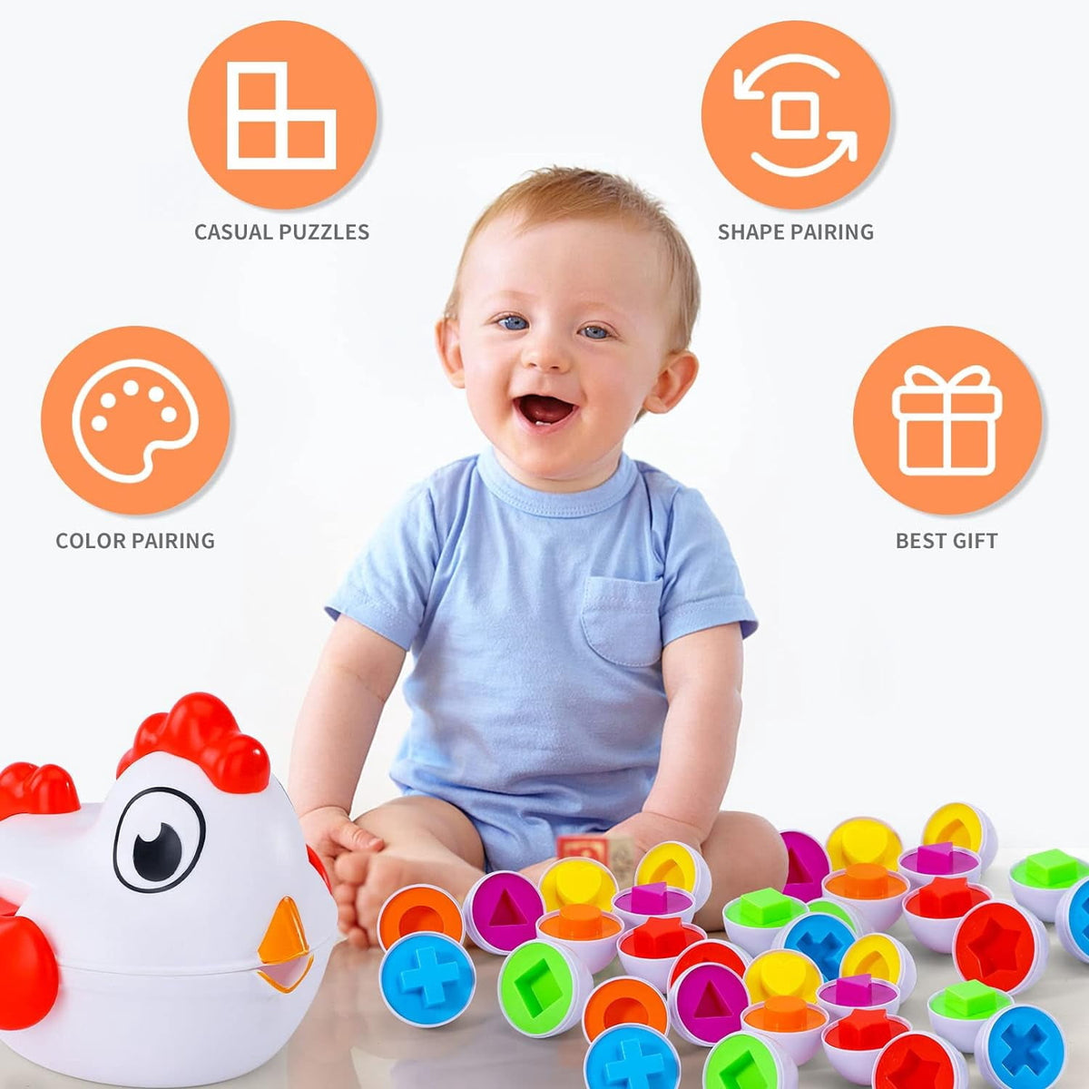 Montessori Toddlers Eggs Toy Color Shape Matching Eggs and Chicken Set Toys Preschool Learning Toys Educational Sorting Easter Eggs Toys Christmas Gift for Kids Boys Girls 1 2 3 4 5 6 Years Kids