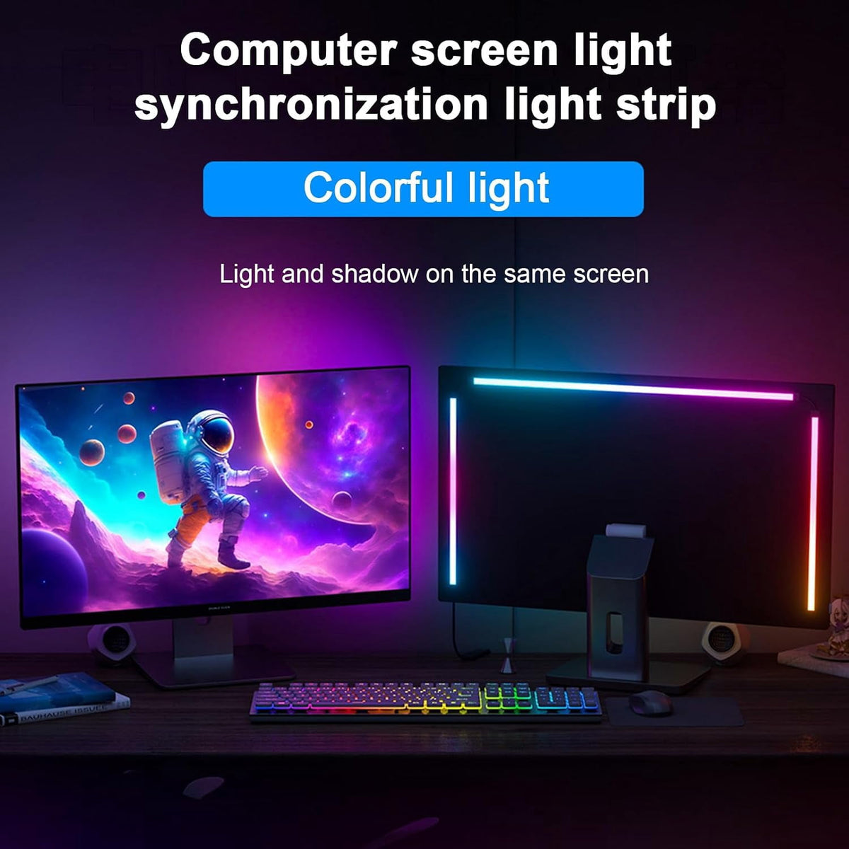 MUSICOZY LED Monitor Backlights for PC & Mac RGB Phantom Strip Lights that Sync with Screen Color or Music Computer Light Bar Behind Monitor LEDs for Desk Gaming USB Port Software Control 24 inch