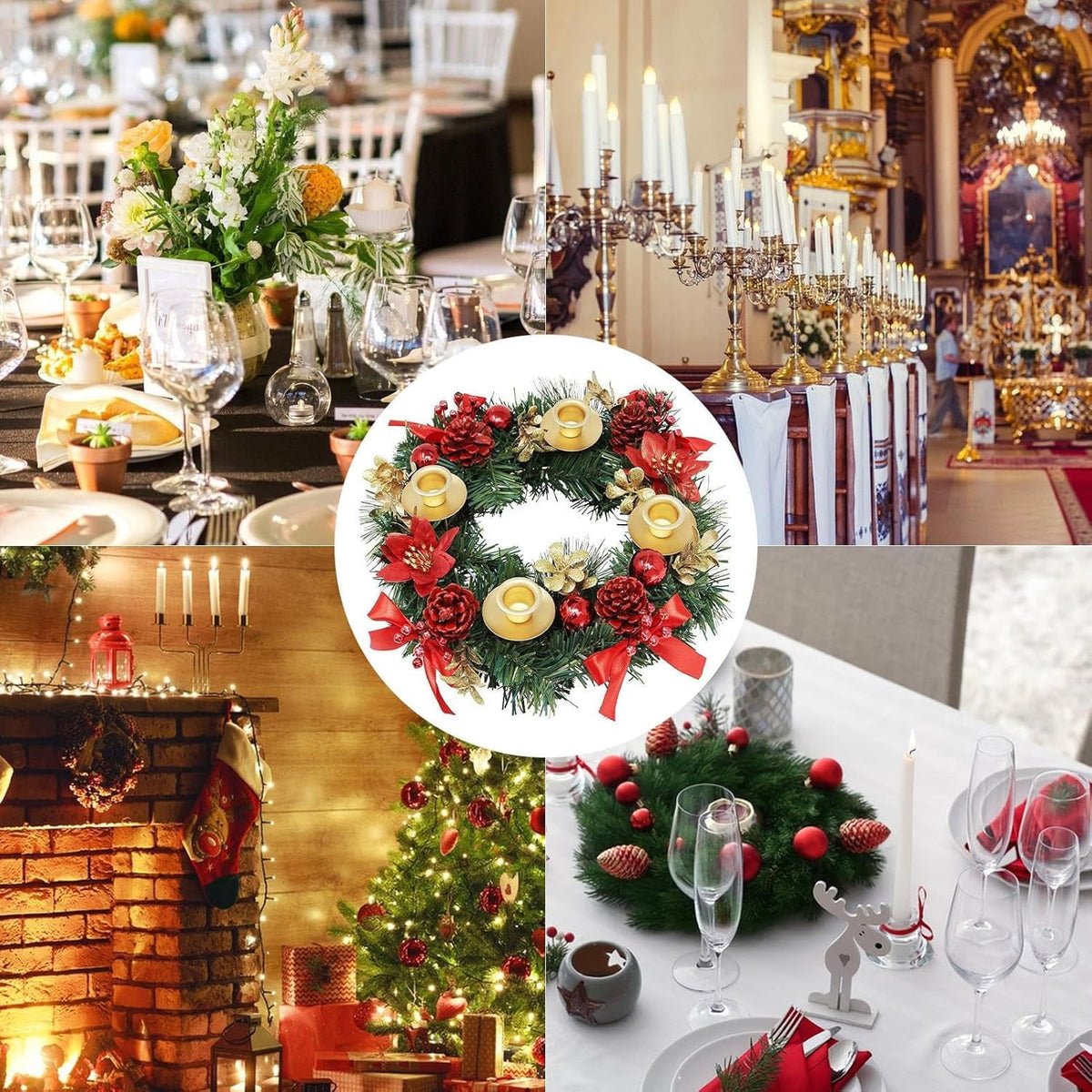 Christmas Advent Wreath Candle Holder Christmas Wreath Decorations 4 Candle Rings Wreaths Xmas Flame Retardant Candle Holder Holiday Wreaths for Home Church Christmas Wedding Table Dinner Party Decor