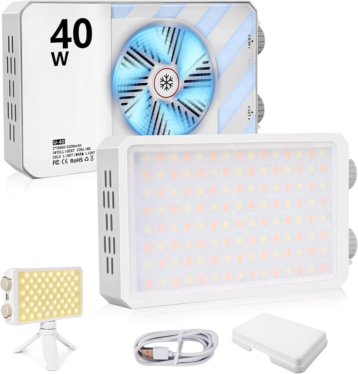 MUSICOZY 40W Portable LED Video Light Bi-Color Camera Light 8000 Lumens Pocket-Sized Selfie Fill Light 2500–9000K CRI/TLCI≥95 Tripod LED DSLR Photography Lighting Panel for YouTube/TikTok/Vlogging