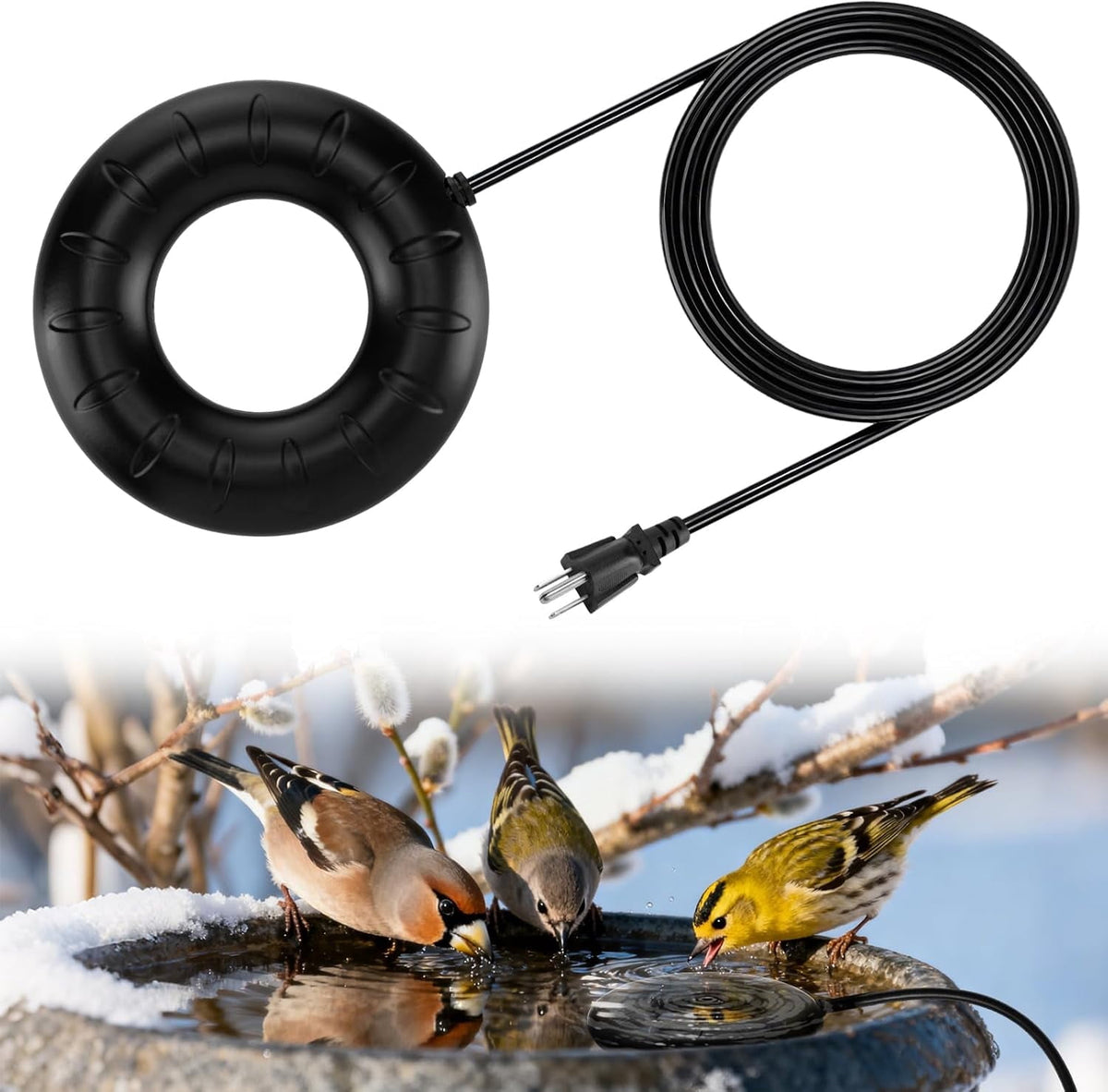 MUSICOZY Bird Bath Heater 70W 120V Automatic Birdbath Deicer for Winter Outdoor Birdbaths and Animal Water Bowls Chicken Coop Water Deicer 48±5°C Thermostat Control for Patio Garden 3.3ft Cord