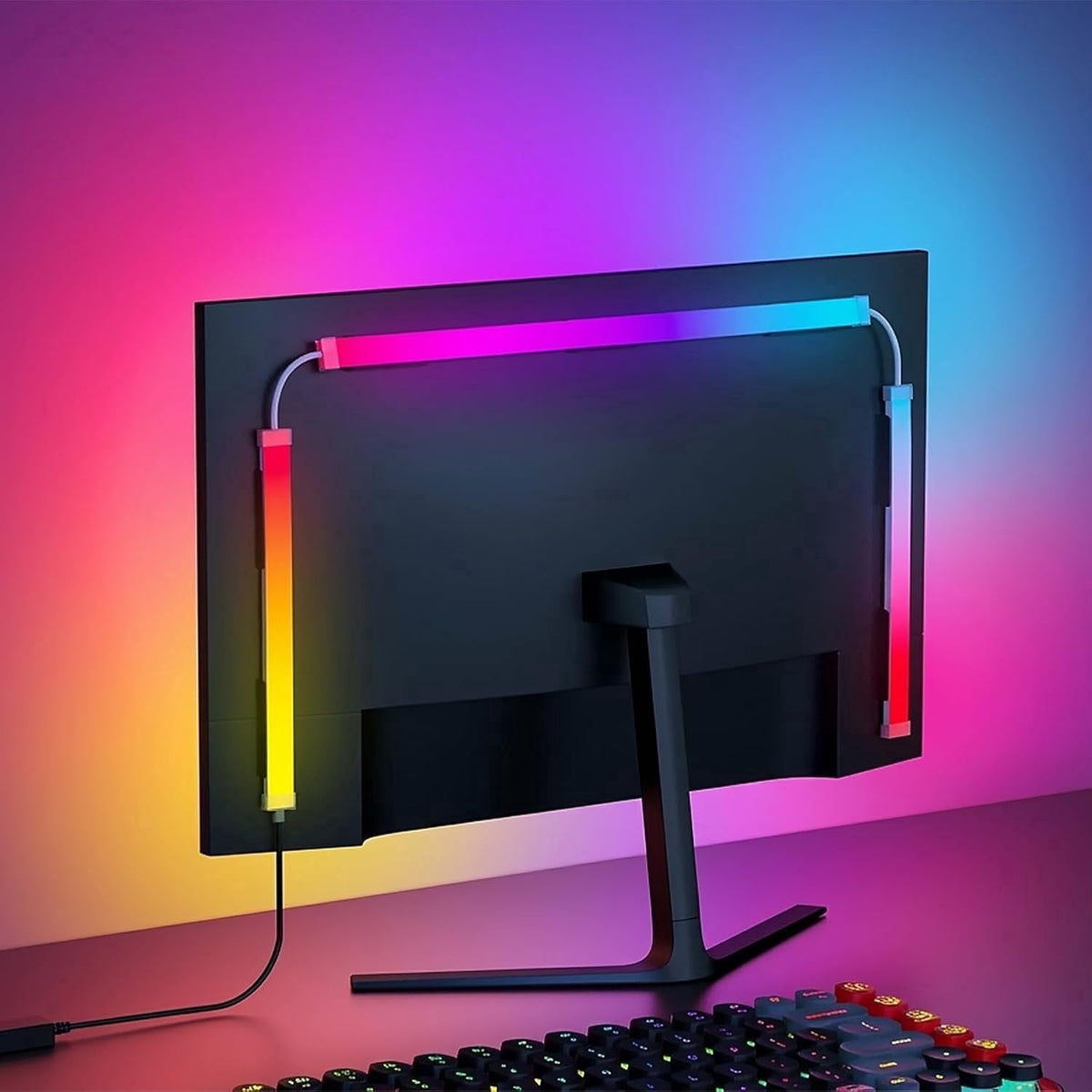 MUSICOZY LED Monitor Backlights for PC & Mac RGB Phantom Strip Lights that Sync with Screen Color or Music Computer Light Bar Behind Monitor LEDs for Desk Gaming USB Port Software Control 27 inch