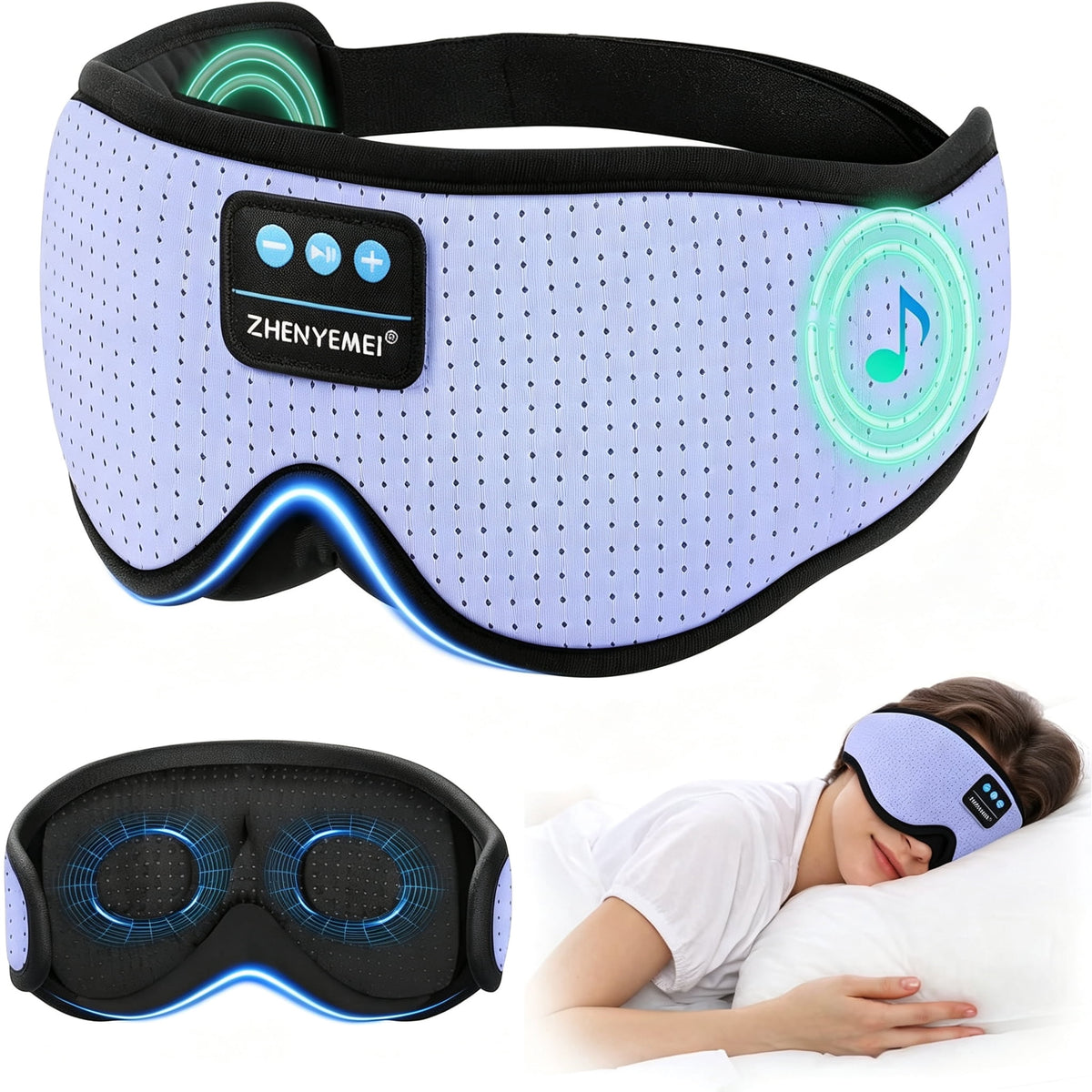 MUSICOZY White Noise Sleep Mask Headphones with 16 Soothing Sounds Bluetooth Sleep Mask 3D Wireless Music Sleeping Headphones for Side Sleeper Wireless Music Eye Mask with Timer Gifts for Men Women