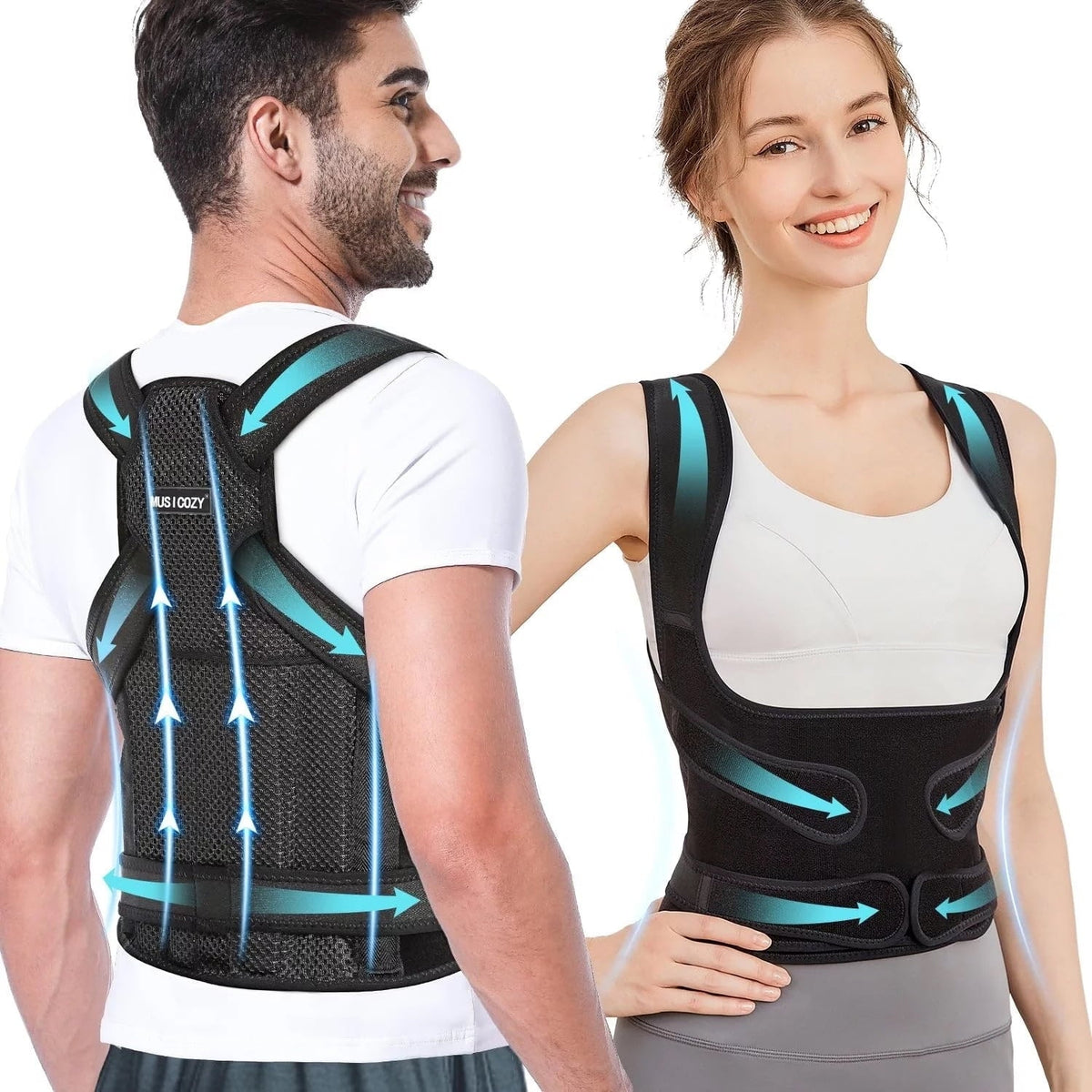 MUSICOZY Back Brace Posture Corrector for Women and Men  Back Straightener Posture Corrector  Scoliosis and Hunchback Correction  Back Pain  Spine Corrector  Adjustable Posture Trainer  Medium