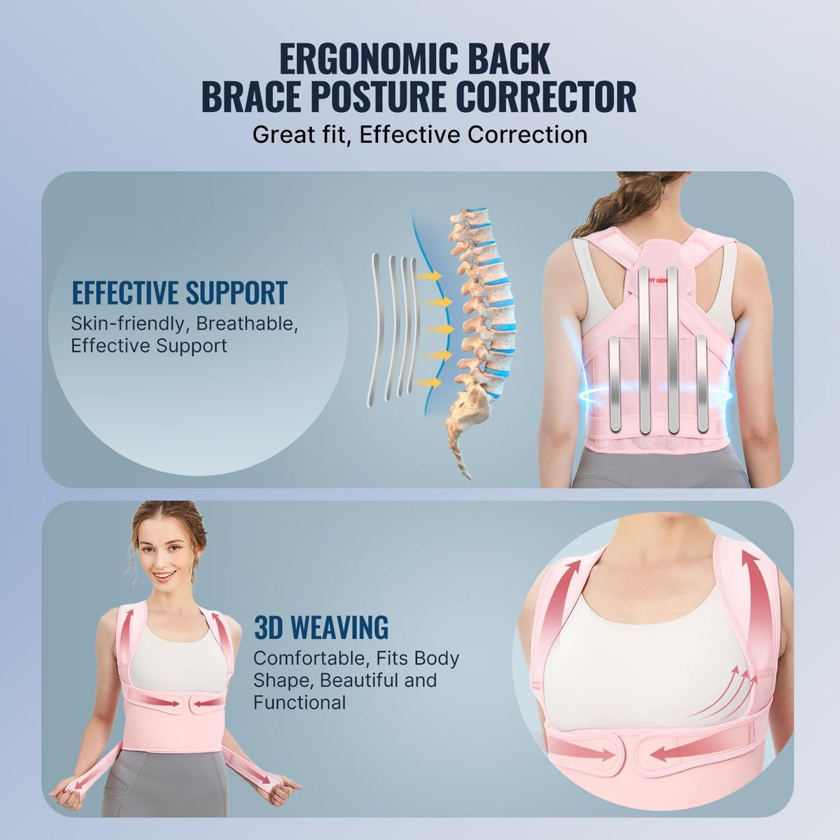MUSICOZY Back Brace Posture Corrector for Women  Back Straightener Posture Corrector  Scoliosis and Hunchback Correction  Back Pain  Spine Corrector  Support  Adjustable Posture Trainer Pink Medium