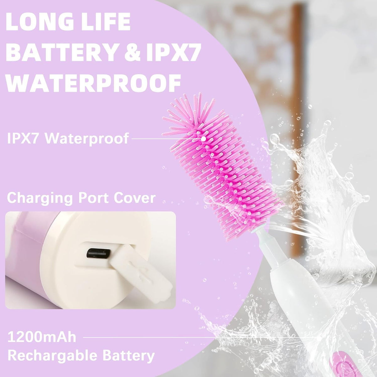 Electric Bottle Brush Cleaner  Rechargable Electric Baby Bottle Brush for Travel  Waterproof Electric Bottle Cleaner Set with Nipple & Straw Brush  Perfect Essentials Gift for Mom After Birth  Purple