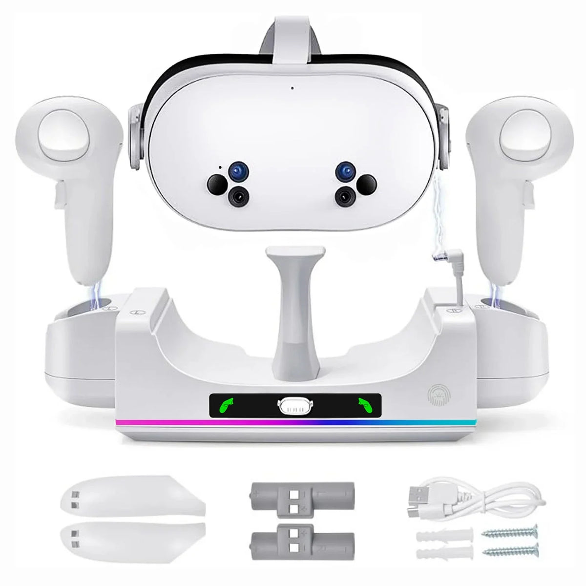 RGB Charging Dock for Oculus Quest 3/3S Charging Stand for Meta Quest 3S Controller and Headset with 2 Rechergeable Batteries Battery Cover|Wall Mount Charging Dock Station for Quest 3S Dual-use