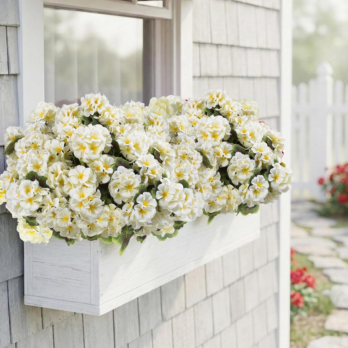XEAZON Artificial Fake Flowers for Outdoors Decoration 6 Bundles Silk Geraniums Flower UV Resistant Look Real Faux Plants for Spring Summer Garden Porch Patio Window Box Balcony Planters Home Decor