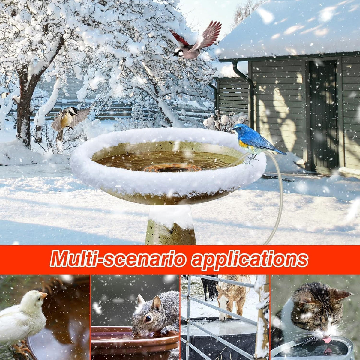 MUSICOZY Bird Bath Heater 70W 120V Automatic Birdbath Deicer for Winter Outdoor Birdbaths and Animal Water Bowls Chicken Coop Water Deicer 48±5°C Thermostat Control for Patio Garden 3.3ft Cord