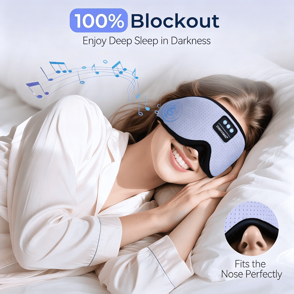 MUSICOZY White Noise Sleep Mask Headphones with 16 Soothing Sounds Bluetooth Sleep Mask 3D Wireless Music Sleeping Headphones for Side Sleeper Wireless Music Eye Mask with Timer Gifts for Men Women