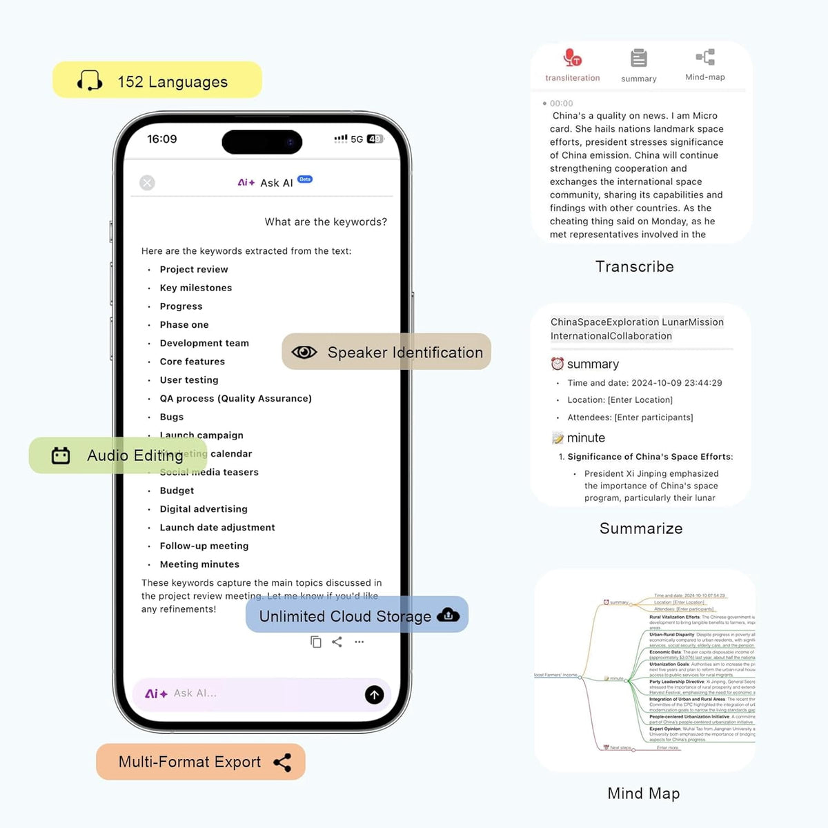 MUSICOZY AI Voice Recorder w/Case AI Note Taker & App Control Real-Time AI Transcription and Summary Noise Cancellation 152 Languages 64GB Digital Audio Recorder for Meetings Lectures & Calls