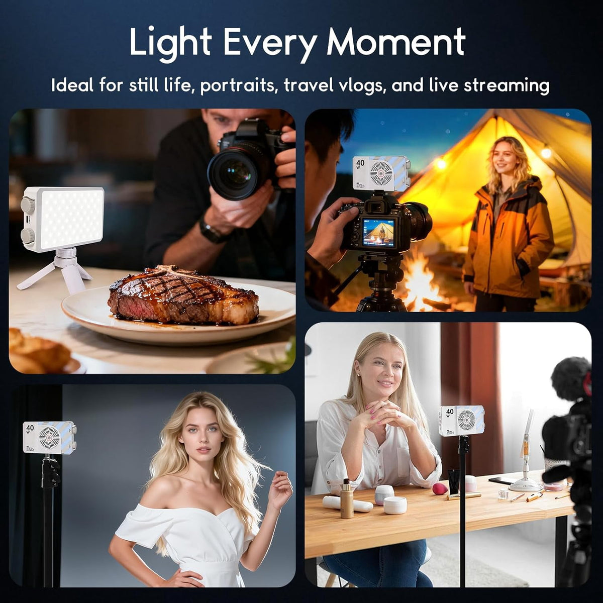 MUSICOZY 40W Portable LED Video Light Bi-Color Camera Light 8000 Lumens Pocket-Sized Selfie Fill Light 2500–9000K CRI/TLCI≥95 Tripod LED DSLR Photography Lighting Panel for YouTube/TikTok/Vlogging