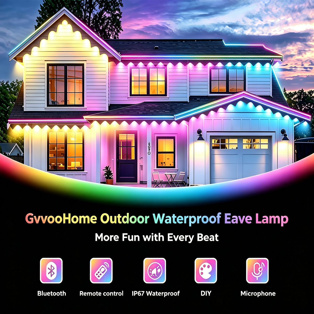 Permanent Christmas Outdoor Lights 98ft Smart RGBW Outdoor Eaves String Light with 36 LED Lights 16 Million Colors APP/Remote Control IP67 Waterproof Roof Lights for Halloween Christmas Party Decor