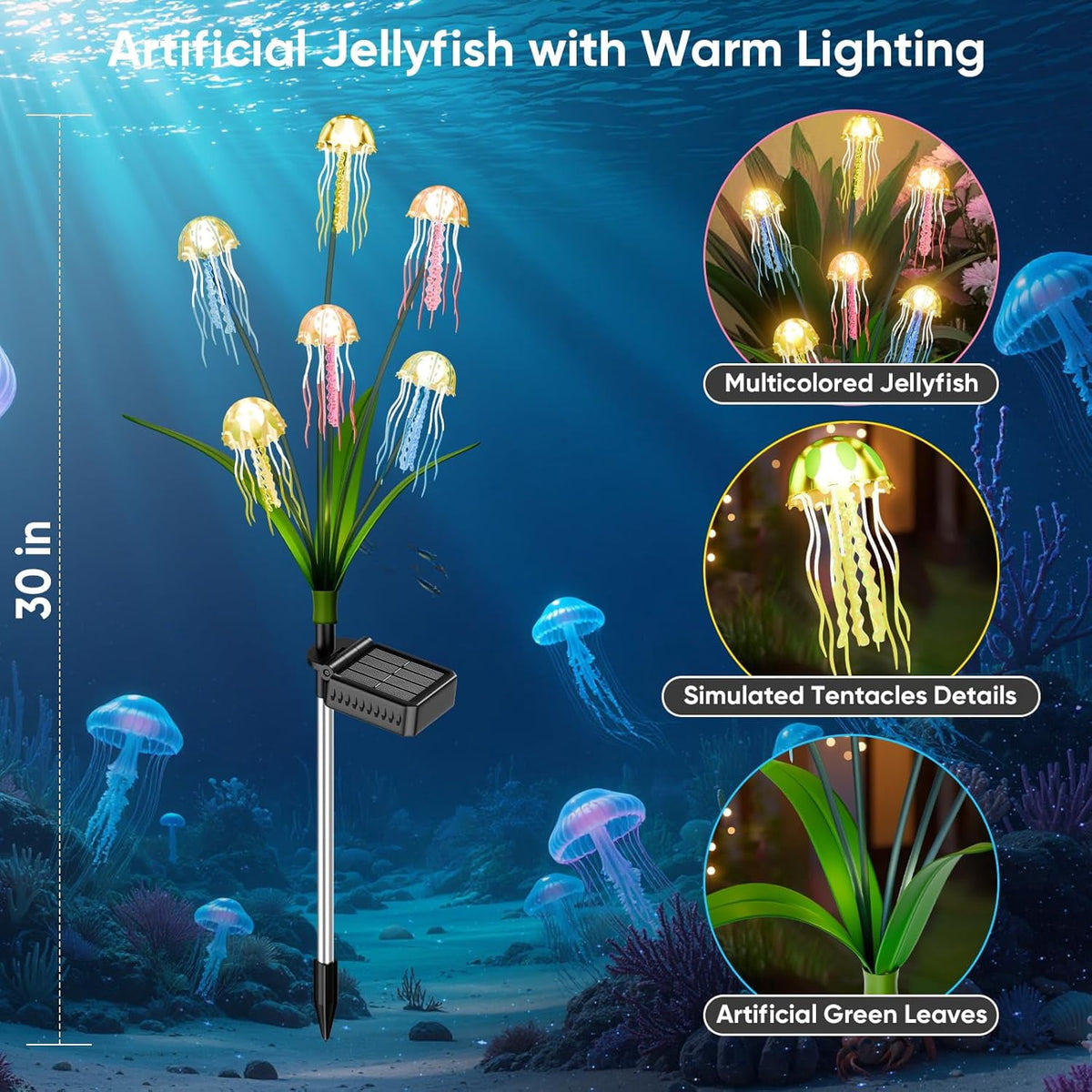 Solar Garden Lights Outdoor 2 Pack 12 LEDs Waterproof Solar Powered Jellyfish Lights Christmas Garden Decorative Lights for Outside Yard Pathway Lawn Warm White Decorations - Unique Gifts for Holiday