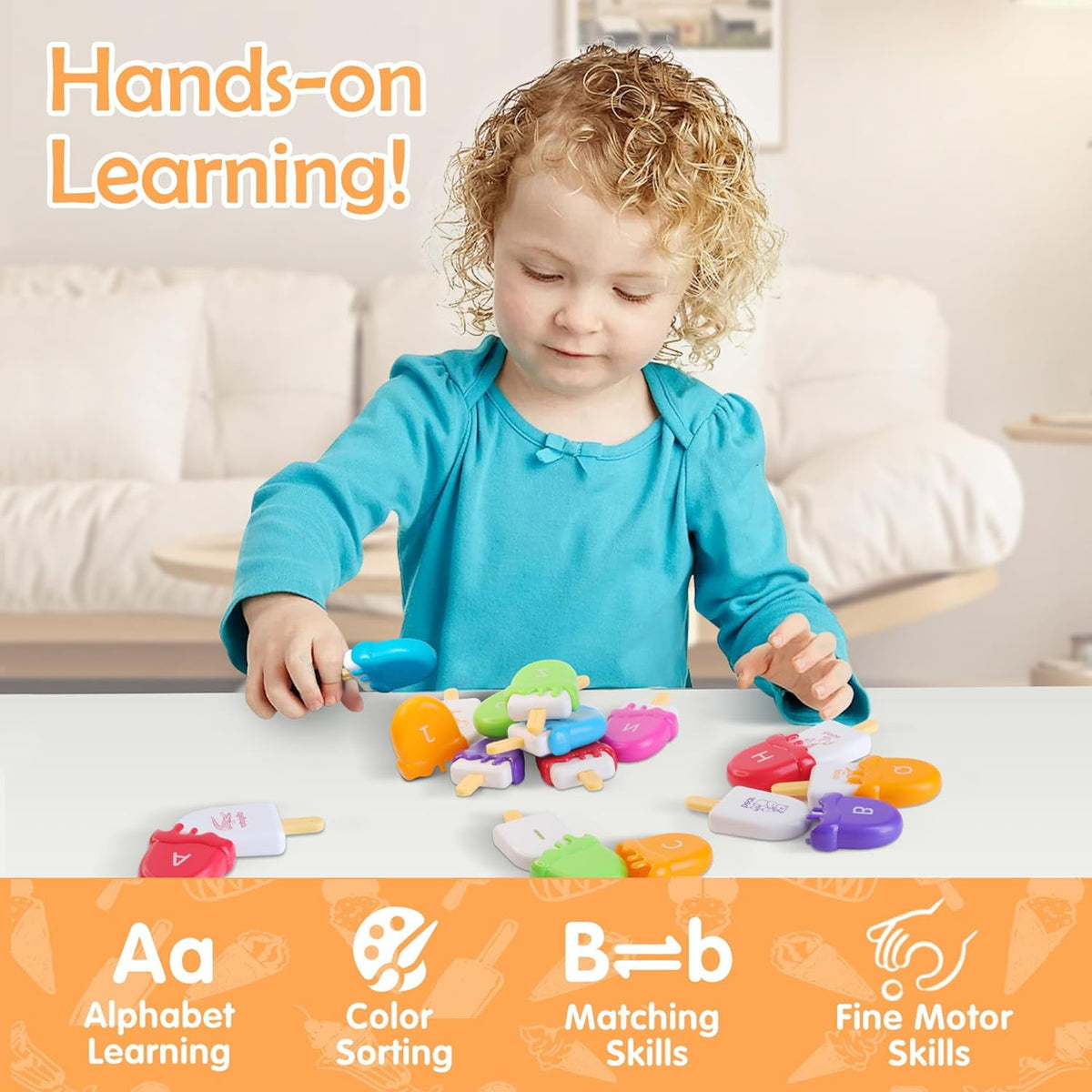 CEDQ ABC Alphabet Learning Toys for Baby 3 4 5 Alphabet Popsicles Animal Matching Toy Uppercase Lowercase Preschool Learning Activities Montessori Toys Back to School Gifts for Kids Ages 3+ 52 Pcs