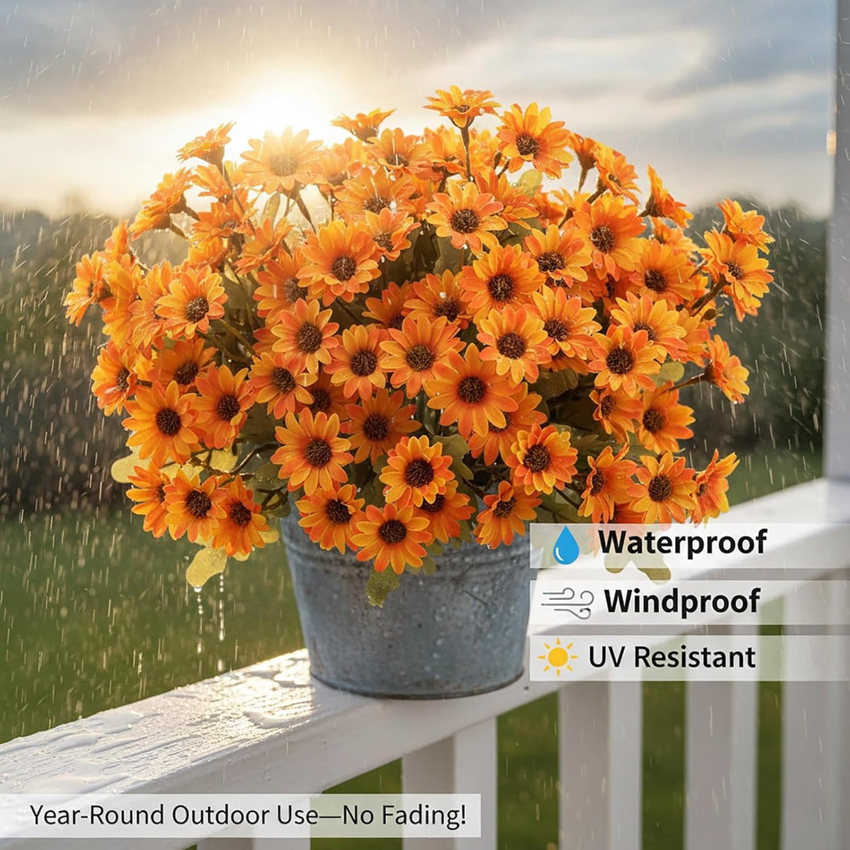 5-Pack Artificial Fall Flowers Fake Lifelike Mums for Outdoors UV Resistant Silk Daisy Floral Faux Mum Plants Fake Bushes for Year-Round Porch Garden Yard Porch Patio Decor Home Decor Indoor Outside