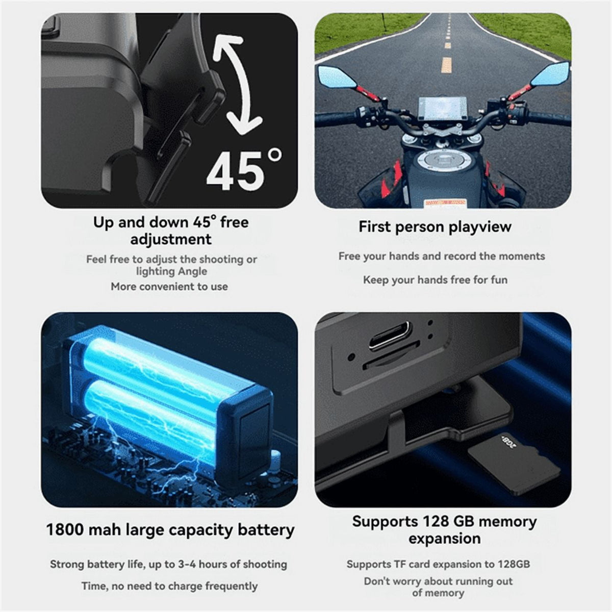MUSICOZY 1080P HD Sports Camera Adjustable Head Camera for Recording with 3W LED Light & Headlamp Video Recorder Smart Sensor Portable Action Camera Body Video Camera for Outdoor Night Sport