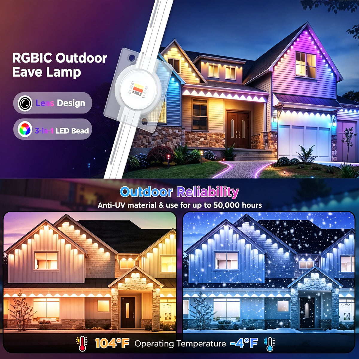 Permanent Outdoor Lights 197ft Smart RGBW Outdoor Eaves String Light with 72 LED Lights 16 Million Colors APP/Remote Control IP67 Waterproof Roof Lights for Holiday Halloween Christmas Party Decor