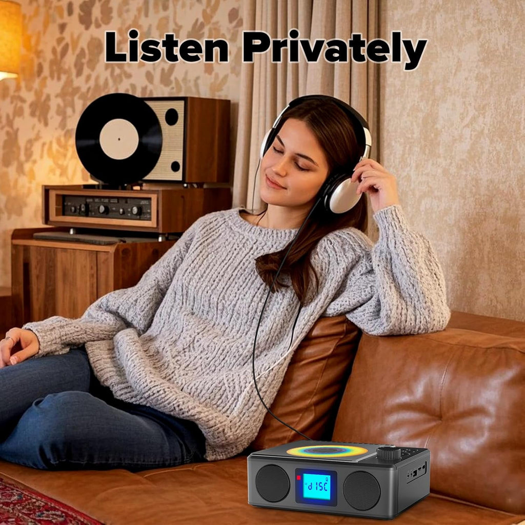 Portable CD Player Bluetooth with Speakers and Remote Rechargeable Desktop CD Radio with Sleep Timer-Retro Portable CD Players for Home/Outdoor - USB/TF/LCD Display/Earphone Jack-Music Lover/Gift