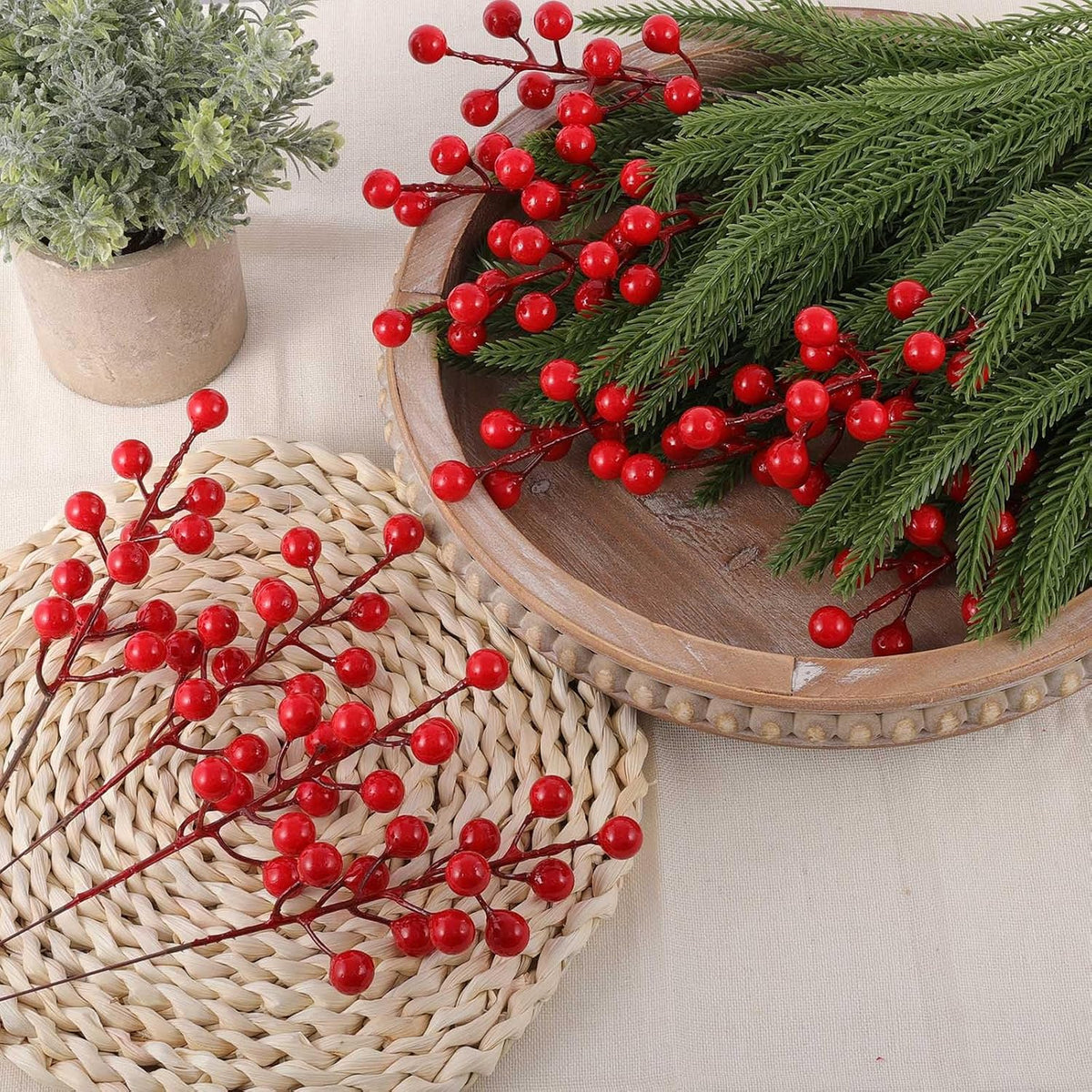 40 Pcs Artificial Berry Stems Branches Fall Halloween Faux Holly Berries Artificial Fall Flowers Accessories for Autumn Thanksgiving Wreath Christmas Tree DIY Craft Decorations Holiday Home Decor