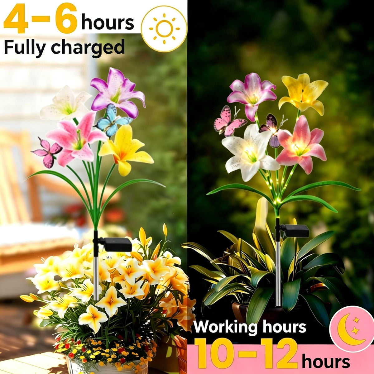 2 Pack Solar Garden Flower Lights Outdoor 8 Waterproof Solar Lilies with Butterflies Christmas Decorative Lights Outside Decor Stake Light for Landscape Yard Patio Lawn Gift for Women Mom Grandma