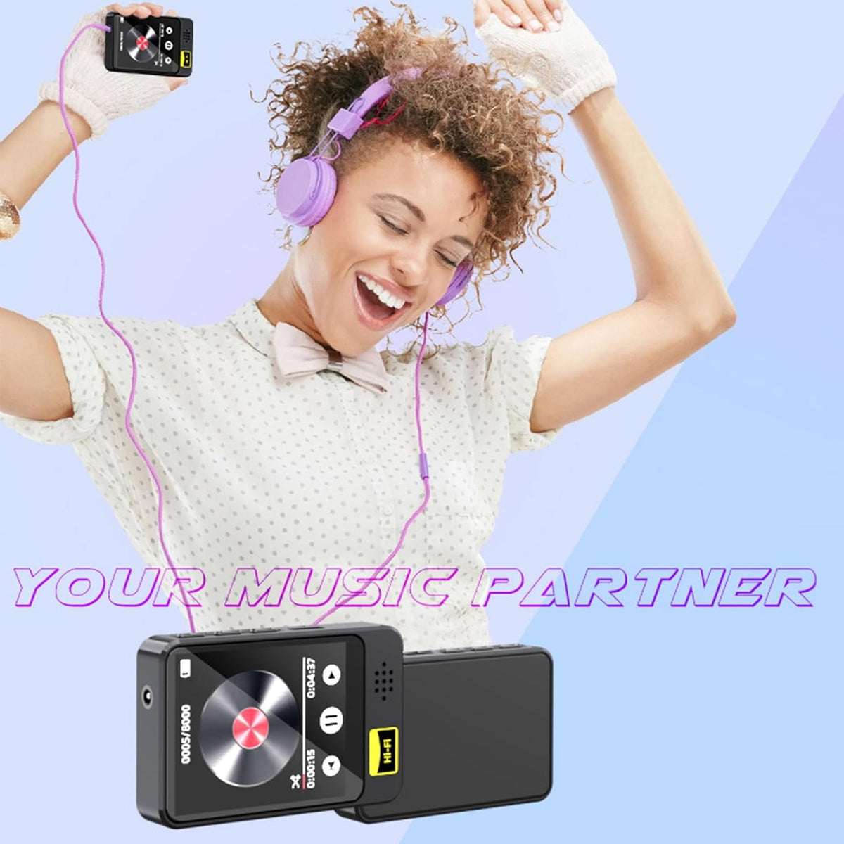 MUSICOZY MP3 Player with Bluetooth 64GB Music Player with Built-in HD Speaker Calendar Alarm Clock Touch Screen FM Radio Voice Recorder Hifi Sound E-Book function MP3 MP4 Player with Earphones