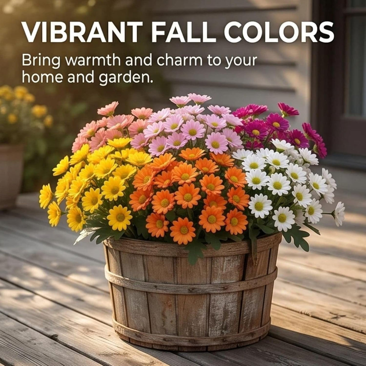 5-Pack Artificial Fall Flowers Fake Lifelike Mums for Outdoors UV Resistant Silk Daisy Floral Faux Mum Plants Fake Bushes for Year-Round Porch Garden Yard Porch Patio Decor Home Decor Indoor Outside