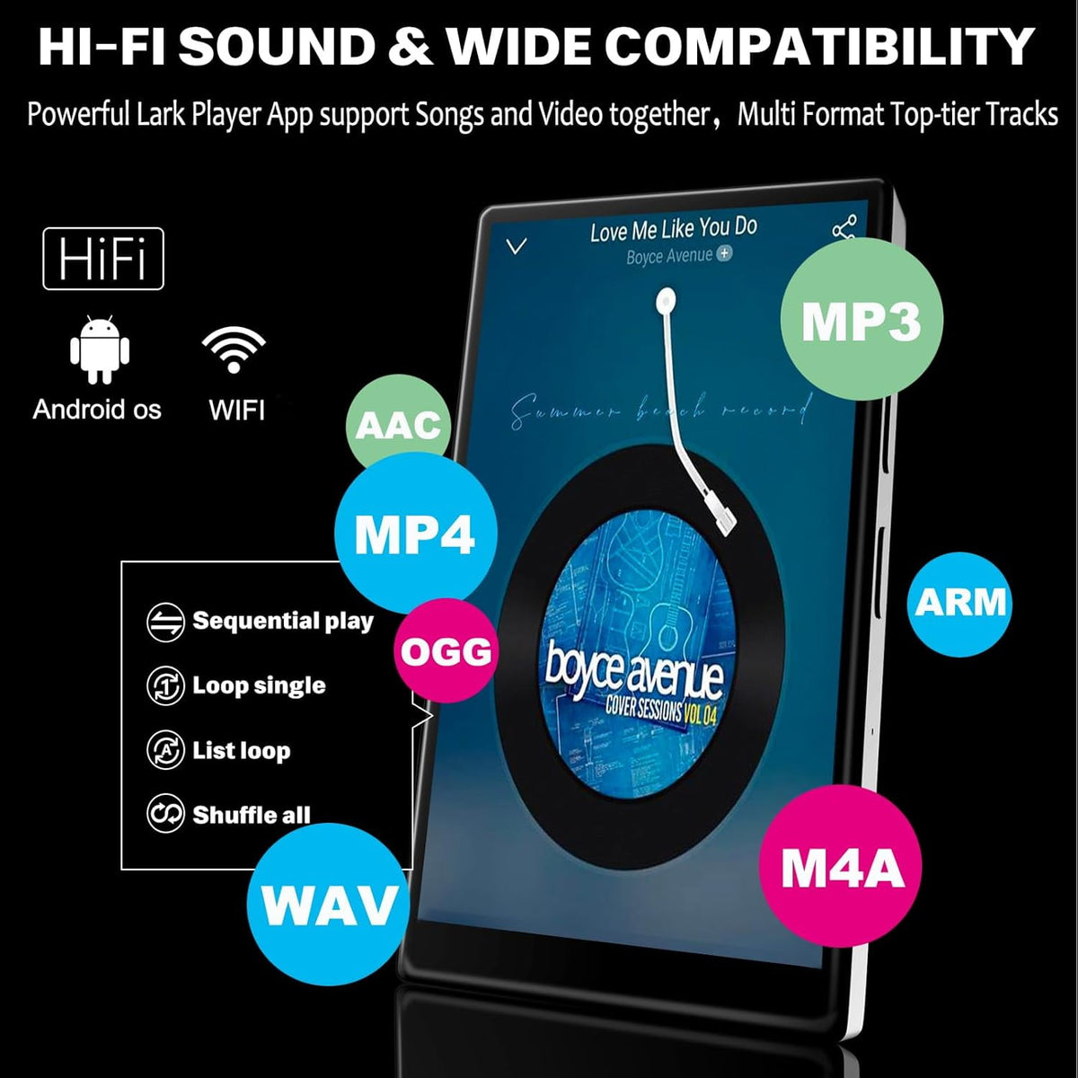 96GB MP3 Player with Bluetooth & WiFi 4.0 Touch Screen MP4 Player Music Player for Spotify Pandora Music Play Store FM Radio 3GB RAM Android Music Player for Parental Control Support Extended to 1TB