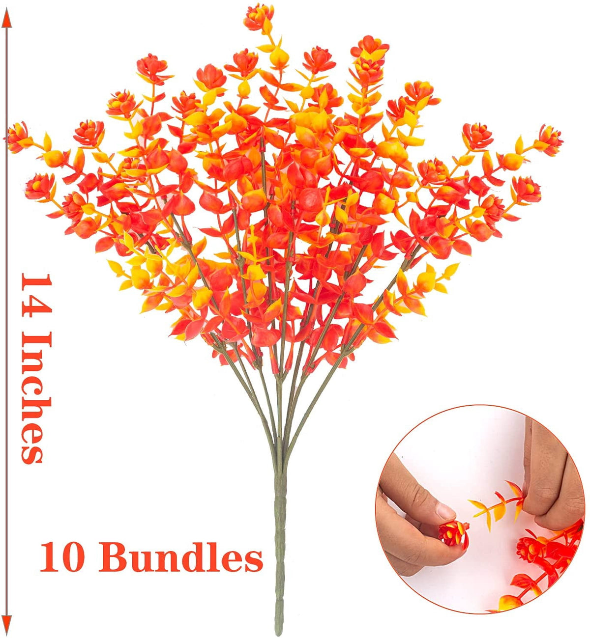10 Bundles Artificial Fall Flowers Fake Outdoor UV Resistant Plastic Flowers Autumn Artificial Plants for Backyard Window Box Porch Patio Garden Home Christmas Festival Thanksgiving Autumns Decor