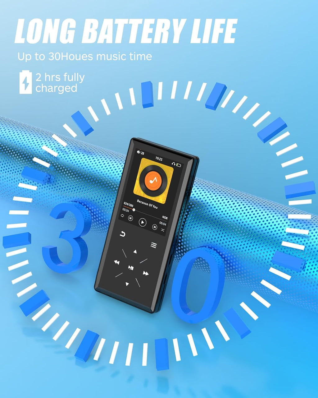 128GB Bluetooth MP3 Player - 2.4 Screen Portable HiFi Mp3 MP4 Player with Built-in Speaker Walkmen Music Player with Voice Recorder FM Radio Touch Buttons Study Player Support up to 256GB SD Card