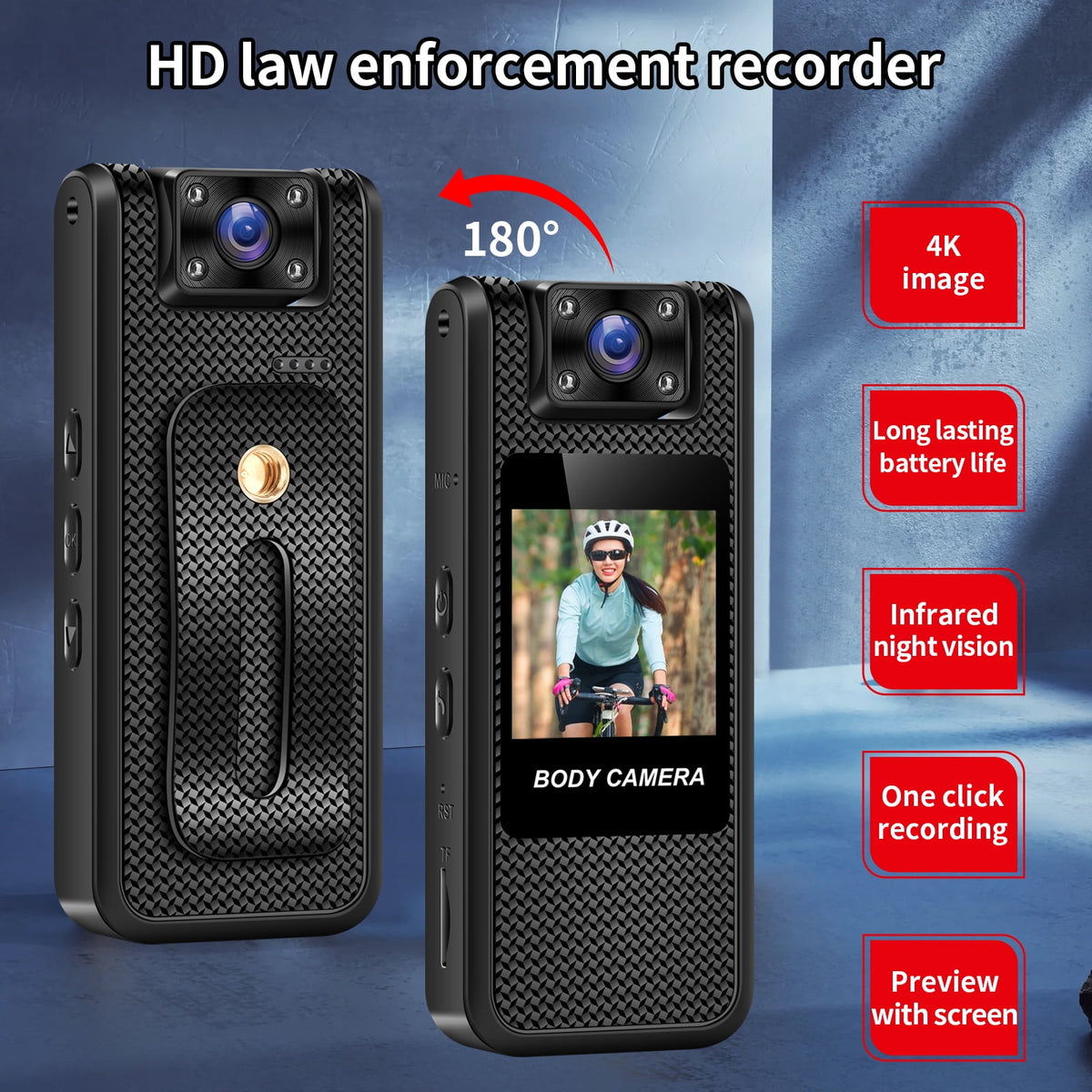 Mini Body Camera with Audio&Video Recording -4K 64GB WIFI HD Night Vision Cycling Recorder -180°Rotatable Lens Loop Recording Worn Cams - for Personal Travel Walking Law Enforcement Outdoor Cams
