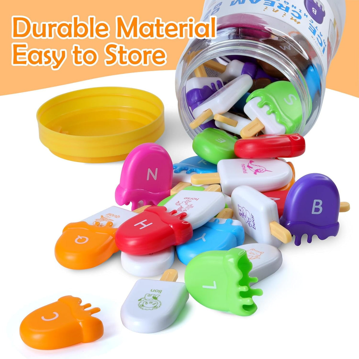 CEDQ ABC Alphabet Learning Toys for Baby 3 4 5 Alphabet Popsicles Animal Matching Toy Uppercase Lowercase Preschool Learning Activities Montessori Toys Back to School Gifts for Kids Ages 3+ 52 Pcs