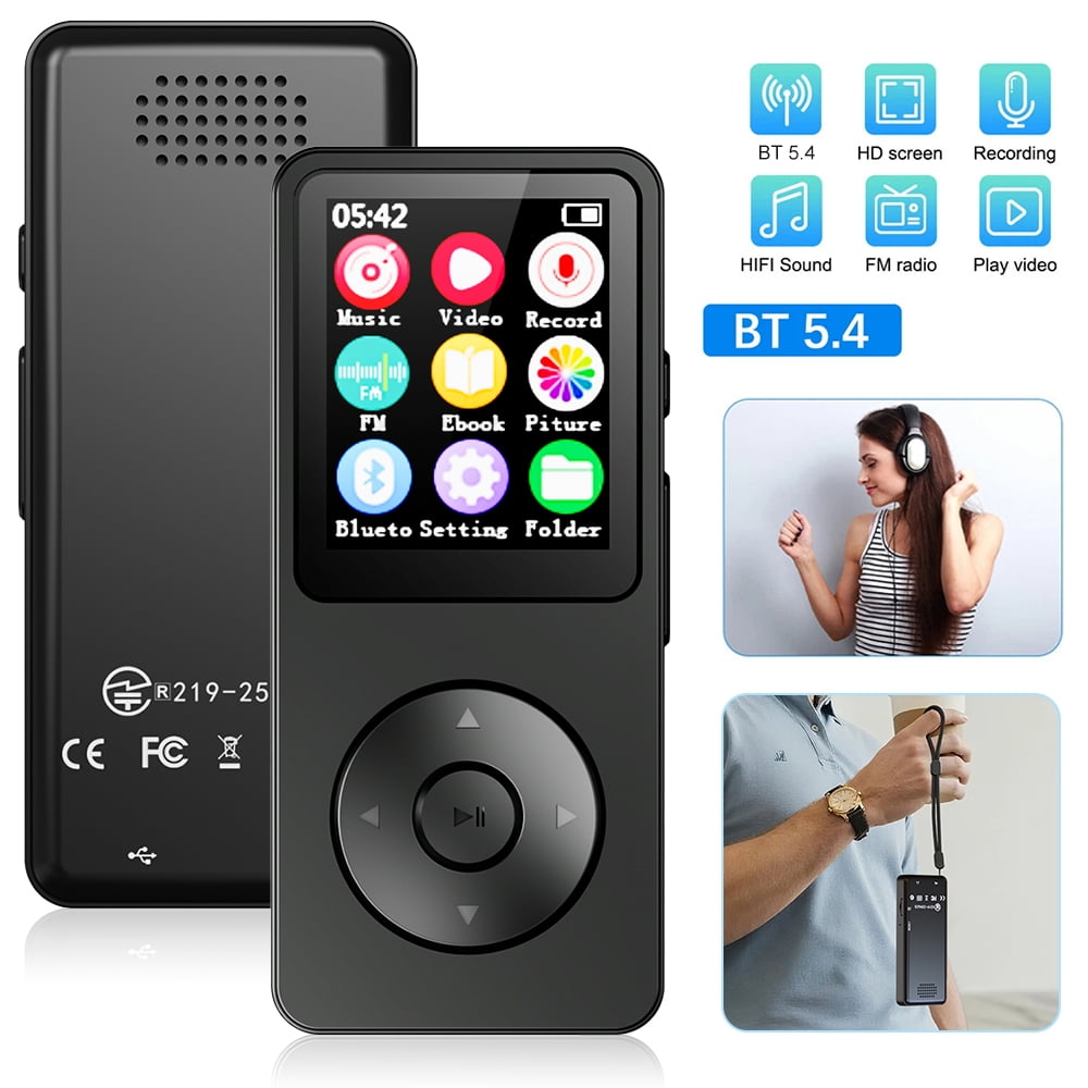 Upgrade MP3 Player with Bluetooth and 32GB Hi-Fi Music Player with Built-in Speaker Earphones Voice-Activated Recording MP3 Players with FM/E-Book/Video Supports up to 128GB for Kids Running Walking