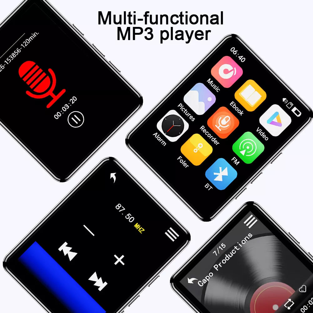 MP3 Player Bluetooth 5.3 64GB Mp3 Music Player with 2.4 Touch Screen Portable Digital Audio Player with HD Speaker FM Radio Sports Music Player Recording Support up 128GB Black