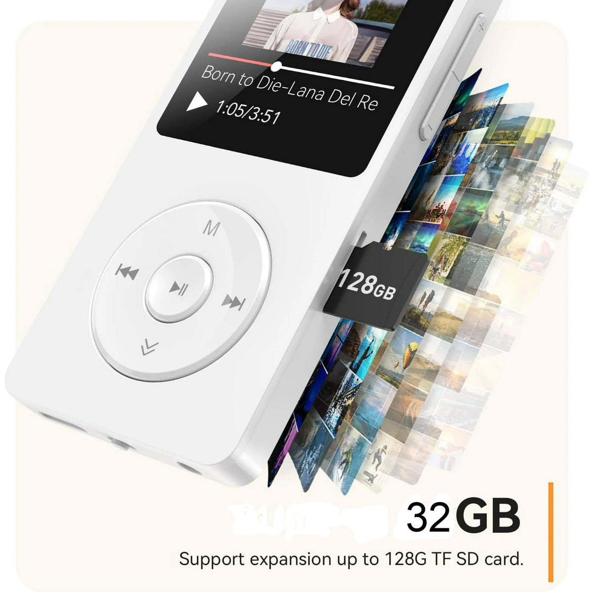 MP3 Player with Bluetooth and 32GB TF Card HiFi Music Player with Built-in Speaker Earphones Multifunctional MP3 Players with FM/Recording/E-Book/Video Supports up to 128GB for Kids Running Walking