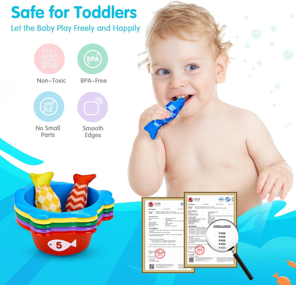 Toys for 1 Year Old Girl Boy Montessori Baby Toys 12-18 Months Cloth Fishing Game with Stacking Cups 1 Year Old Girl Boy Gifts Toddler Learning Toy 1 2 3 Year Old Baby Birthday Christmas Gifts