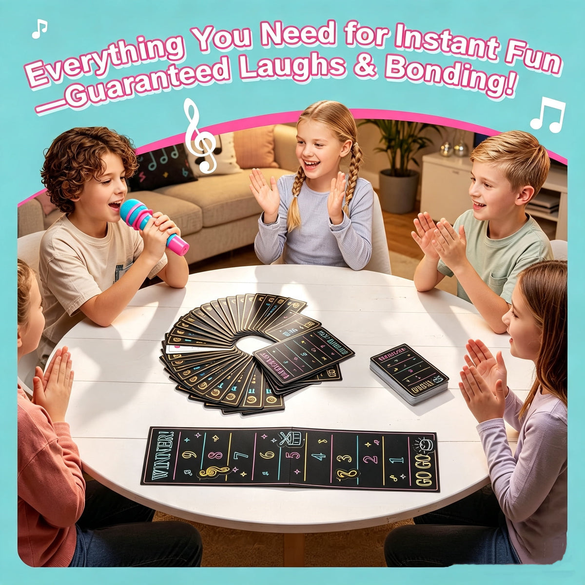 CEDQ Party Game-Ultimate Mic Karaoke Music Trivia Challenge for 2-10 Players New Music Version of Family Card Game 110 Lyric Cards Microphone&Games Board Perfect for Adults & Music Lovers Games Night