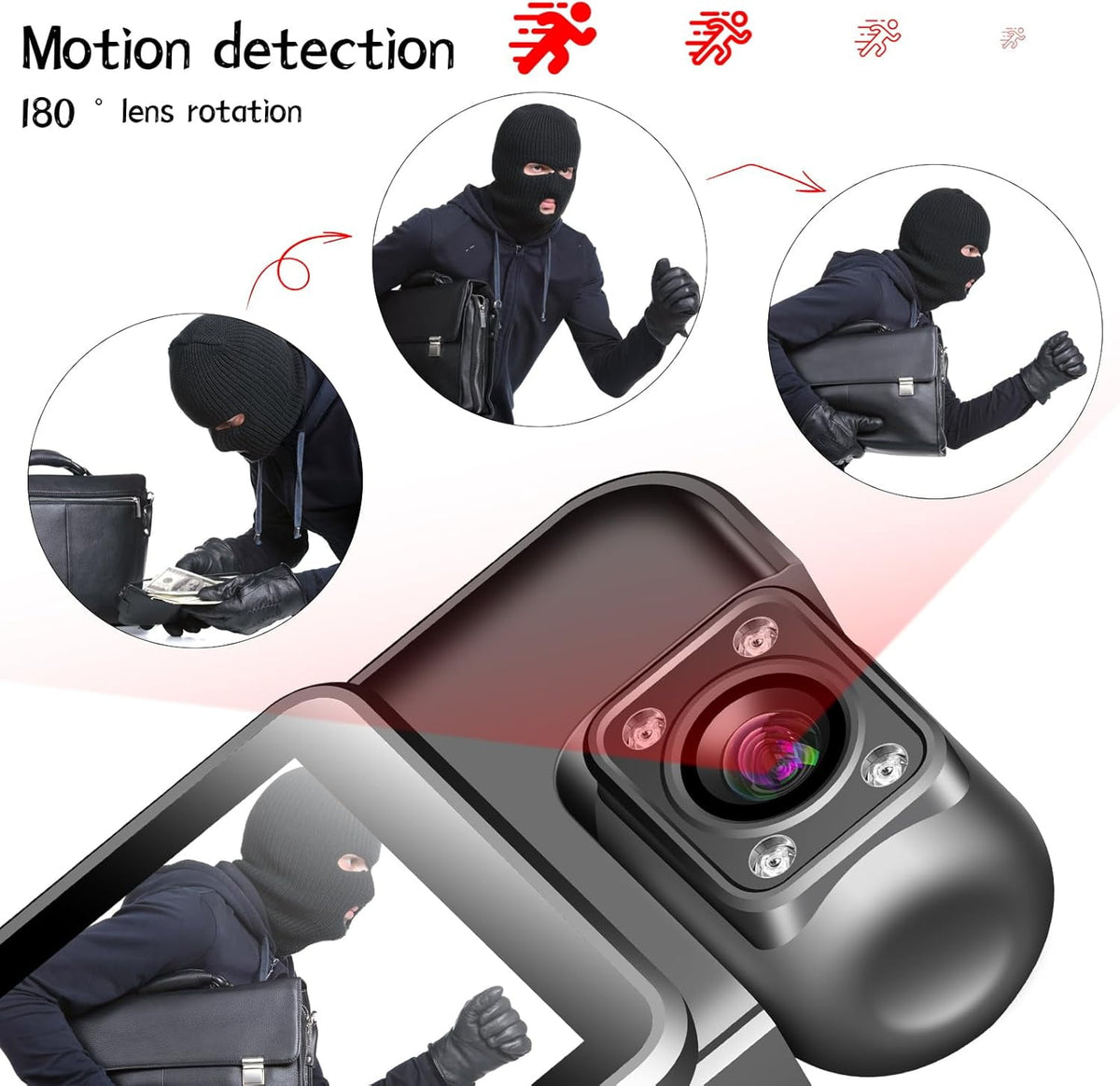 Mini Body Camera HD 1080P Wearable Body Cam with 180° Rotating Lens and Smart Motion Detection Portable Camcorder with IR Cut Auto Night Vision&Loop Record for Outdoors Sports Police Law Enforcement