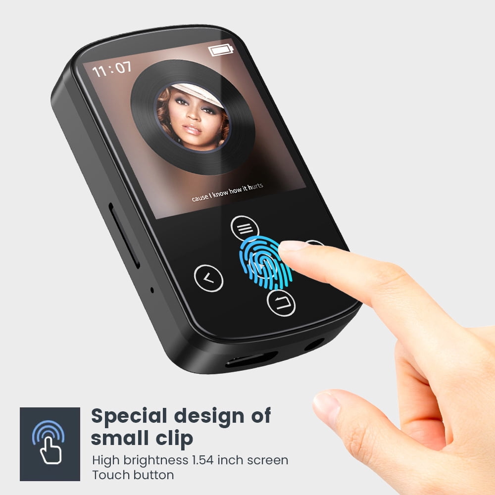 MP3 Player Bluetooth 5.4 MP4 Music Player with 64GB SD Card Portable HIFI Sports Music Player with Clip Touch Screen Button Voice Recorder FM Radio E-Book Support up to 128GB for Running Walking