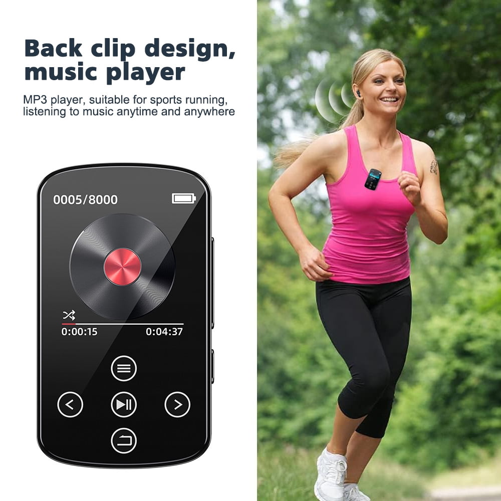 MP3 Player Bluetooth 5.4 MP4 Music Player with 64GB SD Card Portable HIFI Sports Music Player with Clip Touch Screen Button Voice Recorder FM Radio E-Book Support up to 128GB for Running Walking