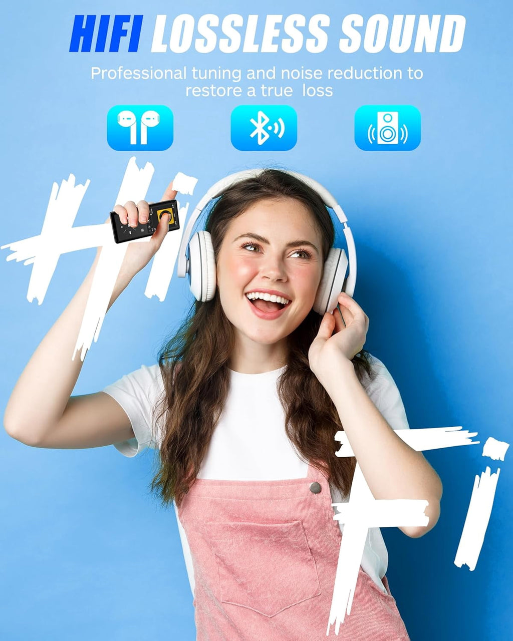128GB Bluetooth MP3 Player - 2.4 Screen Portable HiFi Mp3 MP4 Player with Built-in Speaker Walkmen Music Player with Voice Recorder FM Radio Touch Buttons Study Player Support up to 256GB SD Card